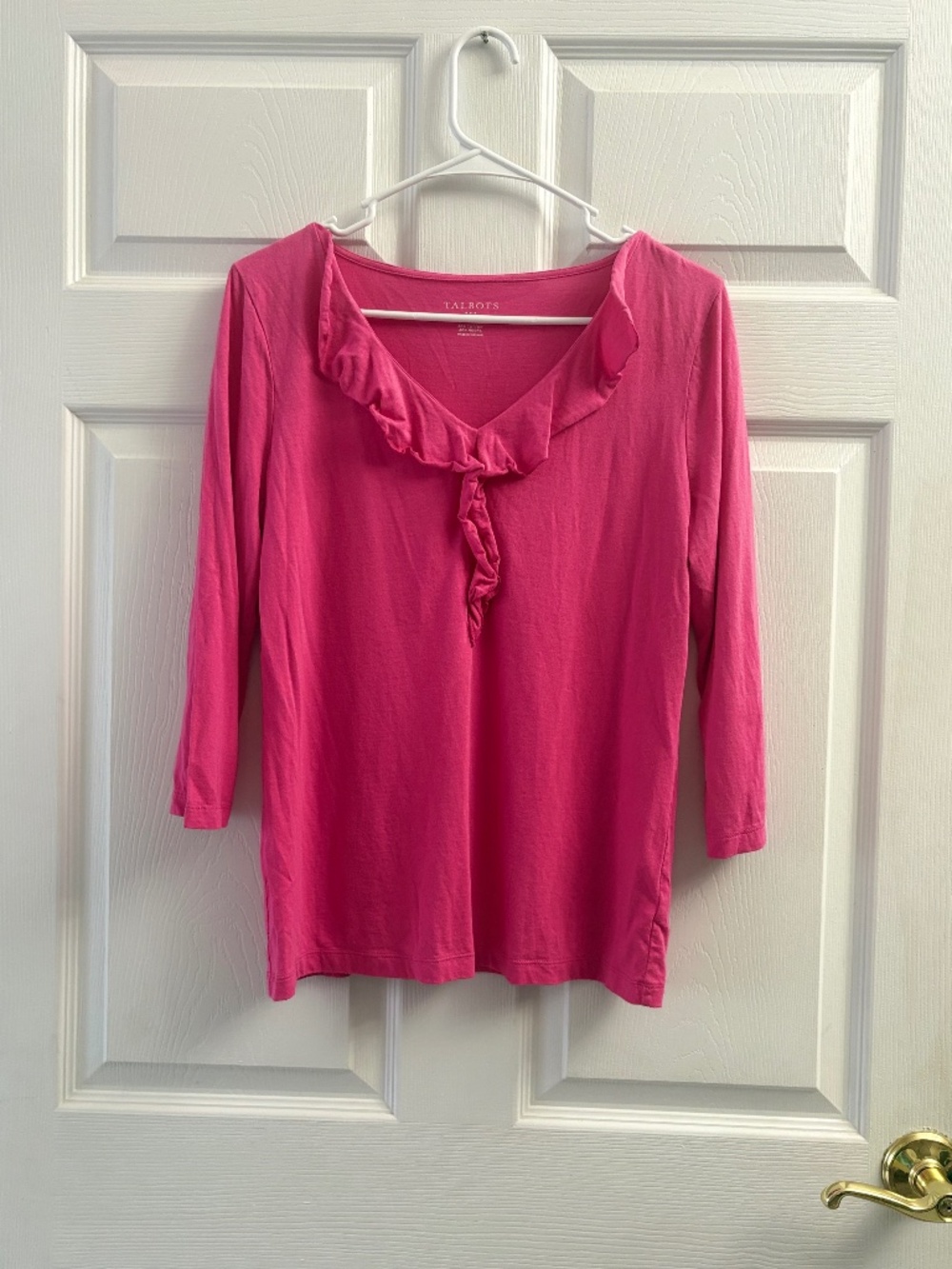 Women's Pink Talbots 3/4 Sleeve Ruffle Blouse